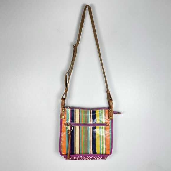 Fossil Coated Canvas Crossbody Bag Purse Multicolor Rainbow Stripes Bag - Picture 6 of 12